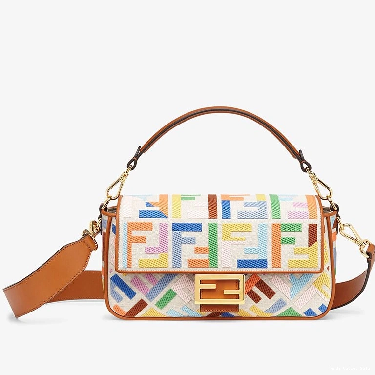 FF Fendi Medium In Baguette Multicolor Canvas Motif Bag 0708